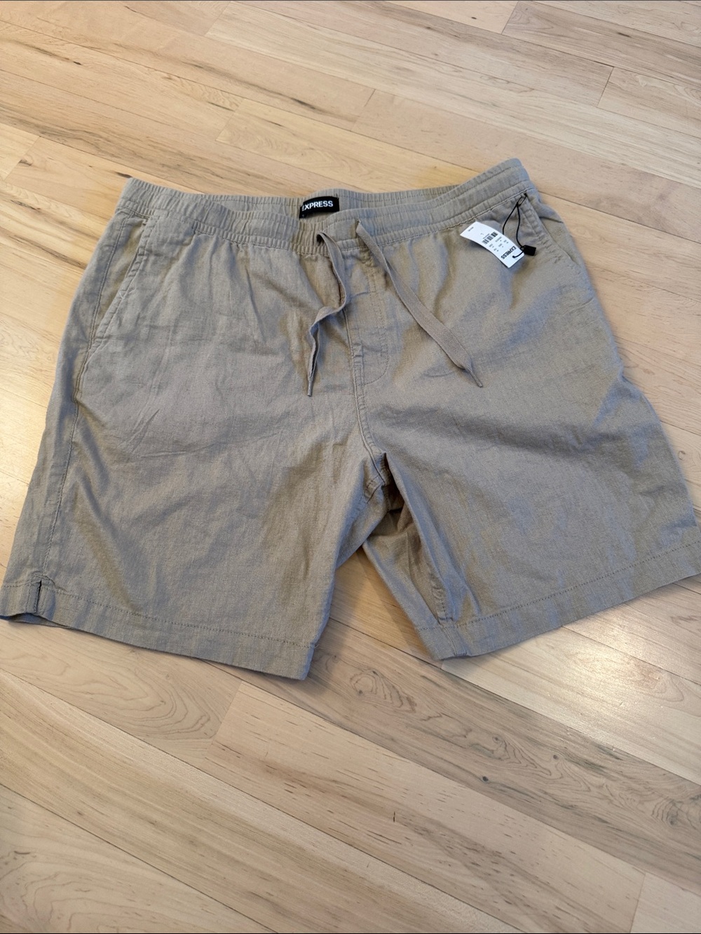 Express-Men’s Khaki Linen Cotton blend Shorts-New-L-Travel-Vacation